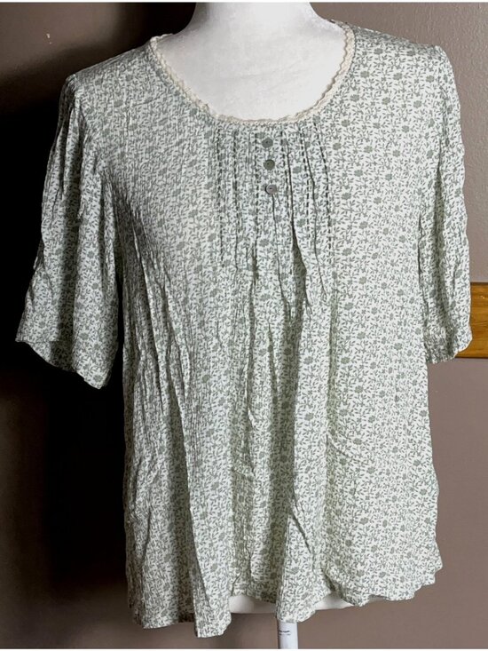 April Cornell Tops - April Cornell Top Sage Micro Floral Cottagecore Prairie Peasant Dainty Wom XS